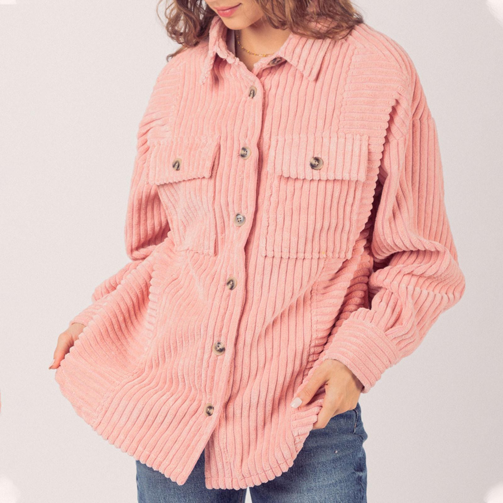 Женская осенне-зимняя однотонная модная полосатая рубашка с большим карманом S зелёный — фото 9