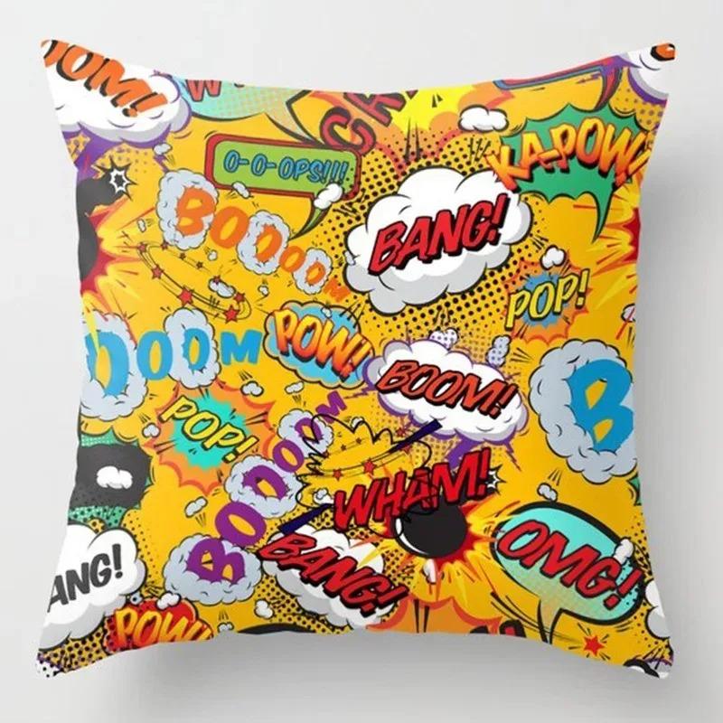 Pop Art Comic Word Print Pillow Covers Pattern Cushion Cover Suitable For Sofa Bedroom Car Pillow Cover