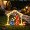 Warm Glowing Christmas Night Decor Lighted Nativity Garden Ornament, Metal Yard Art with Waterproof Scene LED Lights Lights, Light-Up Religious