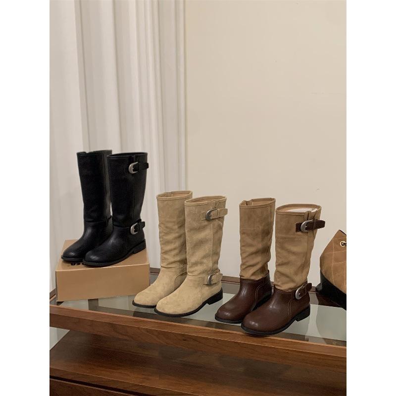 Coarse Heel Black Locomotive Long Knight Boots Women's Boots Mid-Autumn Boots Martin Boots Skinny Boots