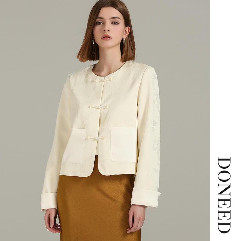 DONEED Women's New Chinese Style Jacquard Cardigan Jacket