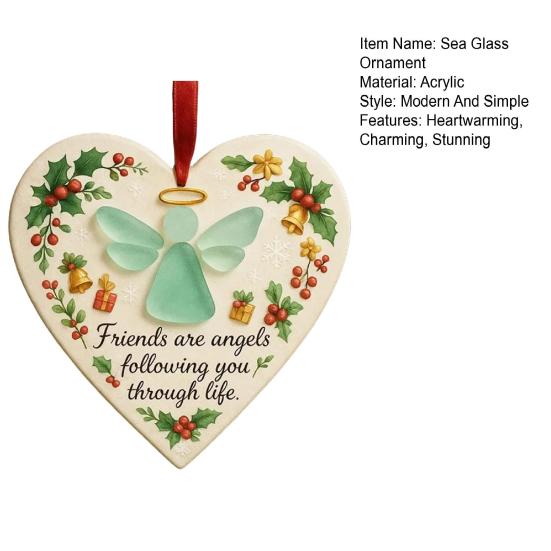 Heart-Shaped Sea Glass Friendship Ornament Handmade Sea Glass Angel/Ghost Ornament for