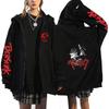 Berserk Anime Hooded Zip-Up Sweatshirt Men Oversized Fleece-Lined Pullover With Drawstring Cap Side Pockets