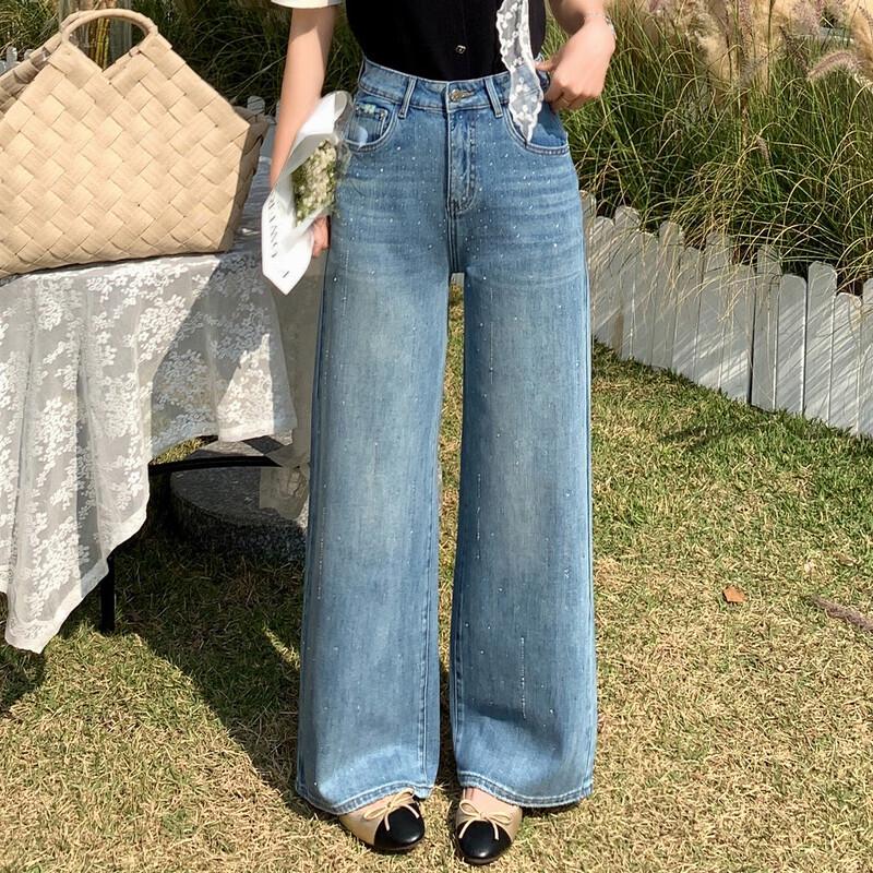 Bailuyu Women s High-Waist Slimming Shimmer Straight-Leg Jeans L