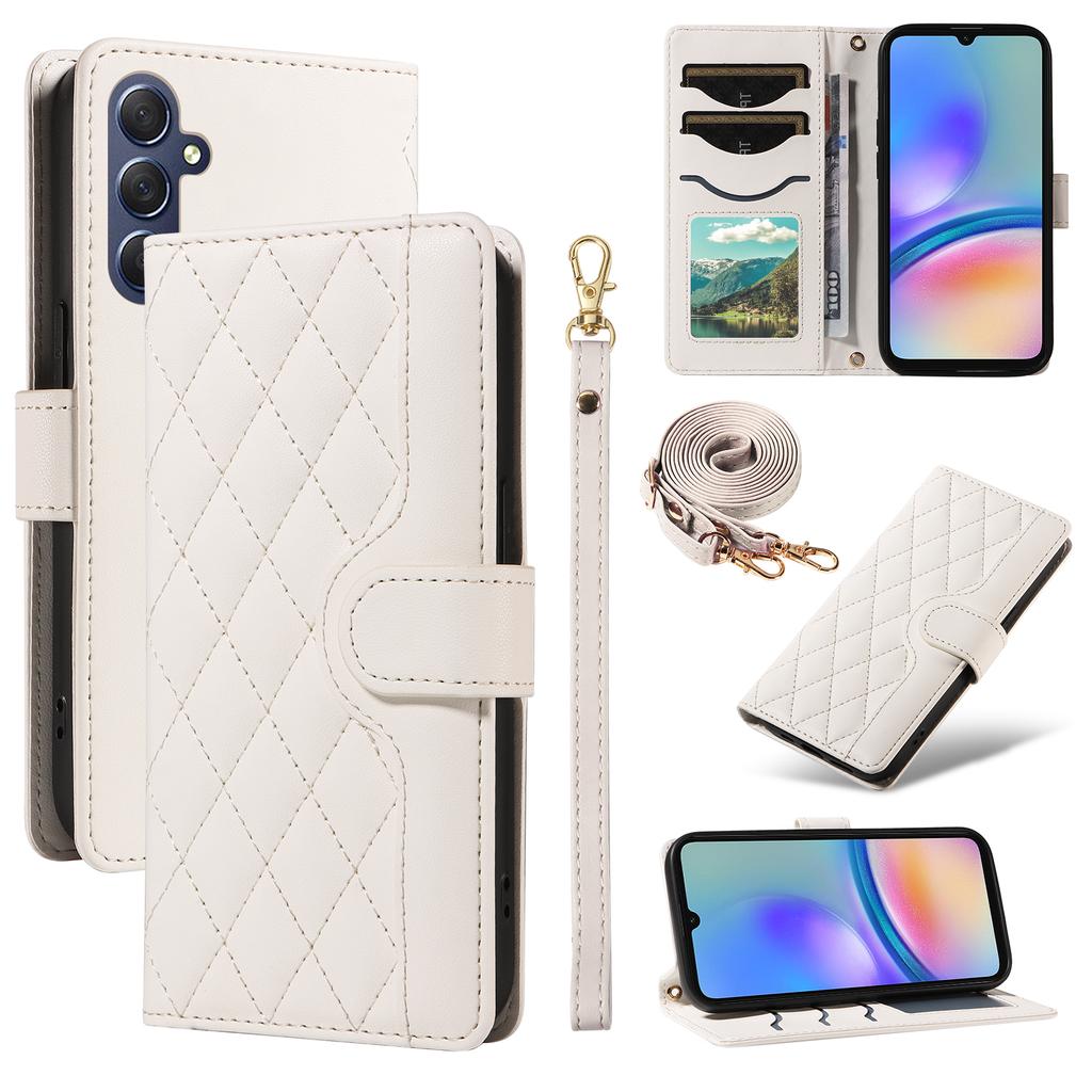 Husă tip portofel din piele rombică pentru Samsung Galaxy A05s 4G cu curea de umăr, curea de mână