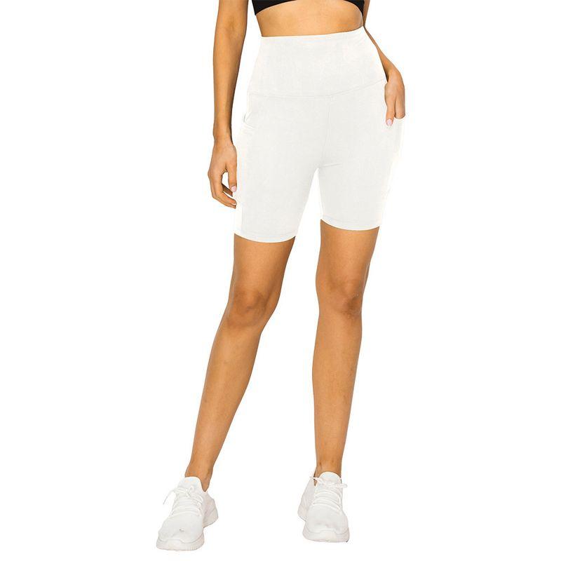 

Трансграничные шорты для йоги половинной длины с карманом на поясе, женская облегающая верхняя одежда, модные спортивные штаны для йоги половинной длины с высокой эластичностью для бега White-[pocket] yoga shorts M