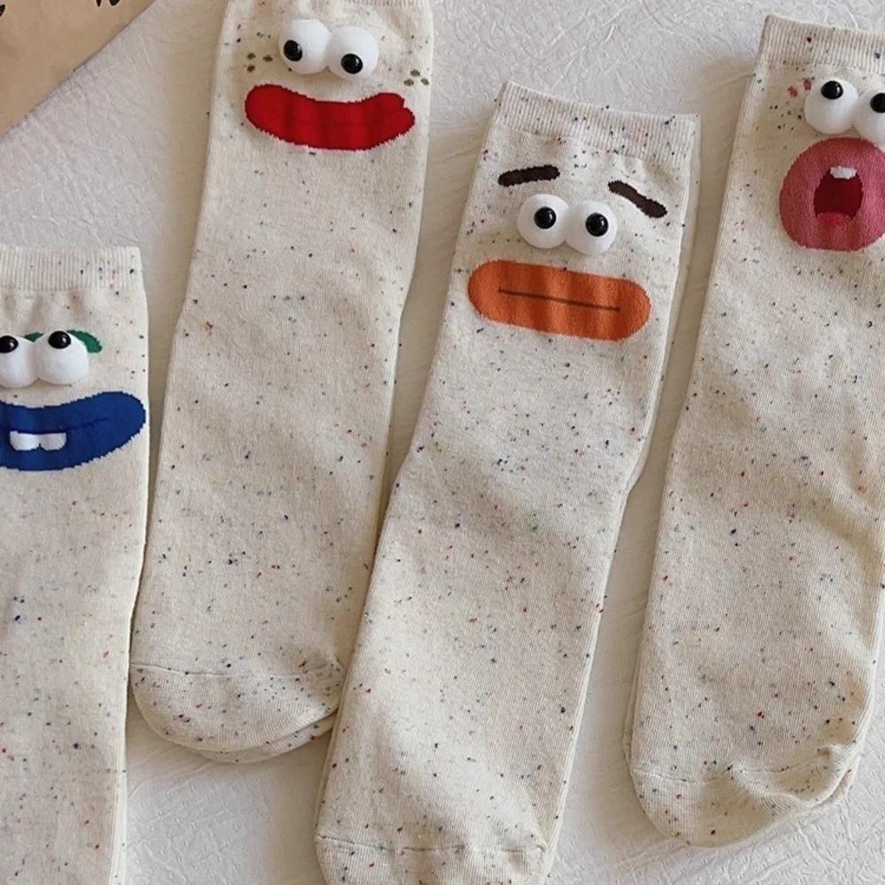 5 Pairs Mid-Calf Funny Expression Socks Soft 3D Eyes Sock Novelty Big Eyes Socks  Girls