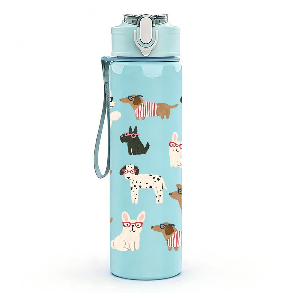1PC Cute Puppy Dog Group Cartoon Print 750ml Color Plastic Sports Water Bottle Leakproof Flip Straw Lid Suitable for Sports Office Home Use