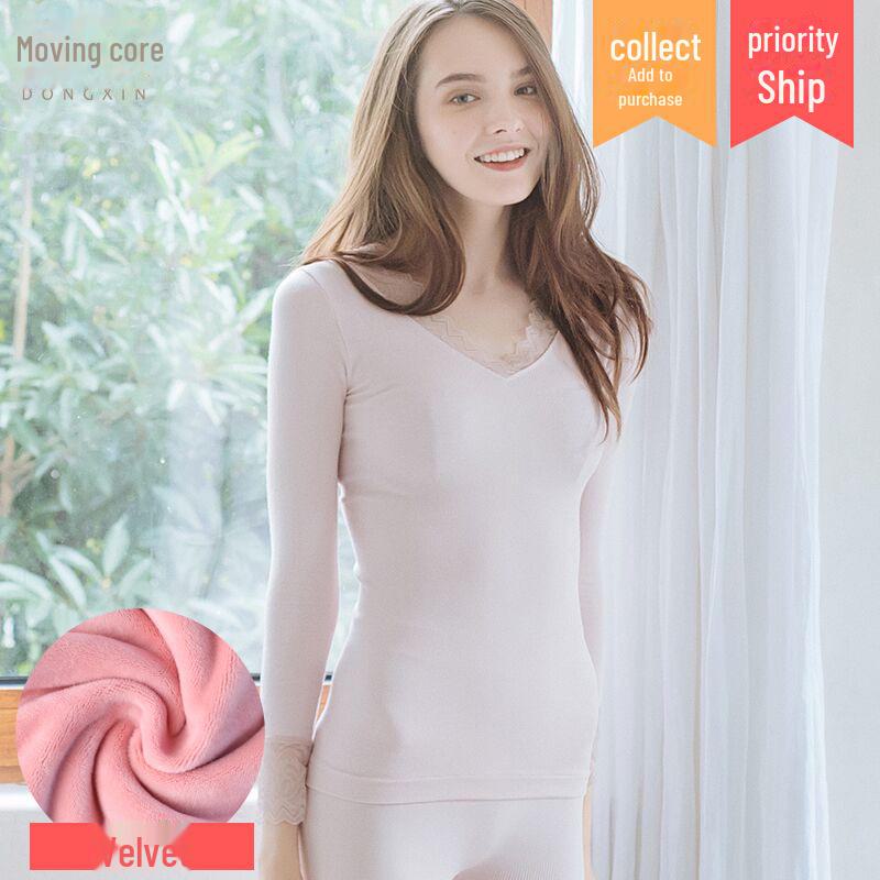 Autumn-Winter Lace Thermal Underwear Set: Seamless, Temperature-Controlled, Plus Velvet Base Sweater & Trousers for Women.