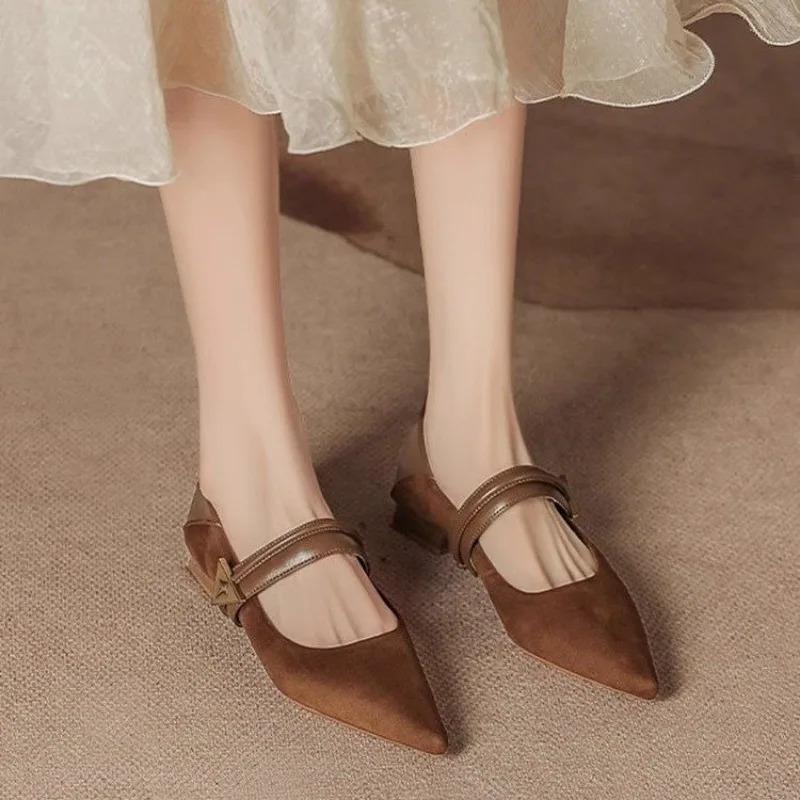 Suede Women Pointed Toe Heels Shoes Sexy Elegant Dress Sandals Women Designer New Pumps Woman Loafers Chunky Mujer