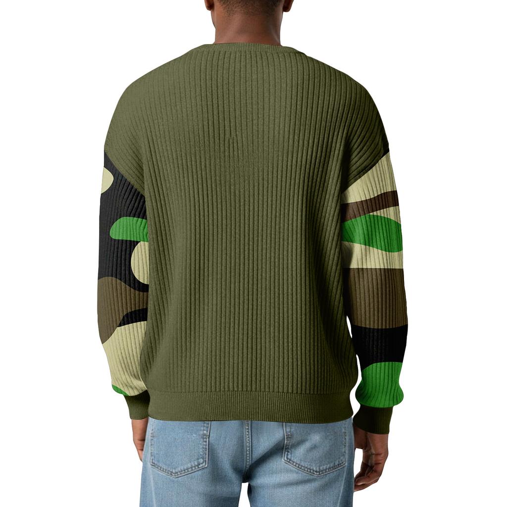 Herrtröja med snygg, ribbad och texturerad långärmad kamouflagemönster