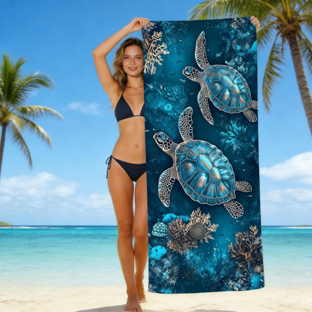 Vibrant Color Underwater Coral Sea Turtle Beach Towel Lightweight For Summer Swim Outdoor Beach Picnic Trip
