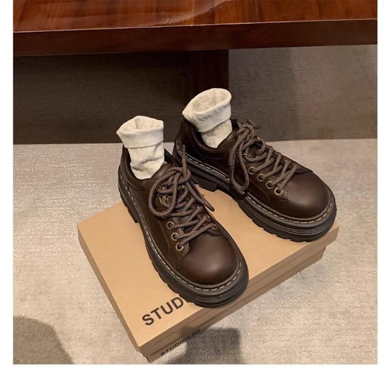 

Lauren College~ Classic Lace-Up Round Head Versatile Low Heel Small Leather Shoes Women 40 коричневий