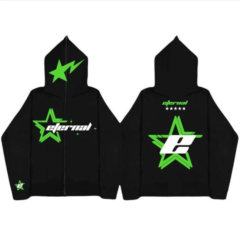 Unisex Gothic Couple Hoodie Oversized Long Zip Sweatshirt Casual Streetwear Teens