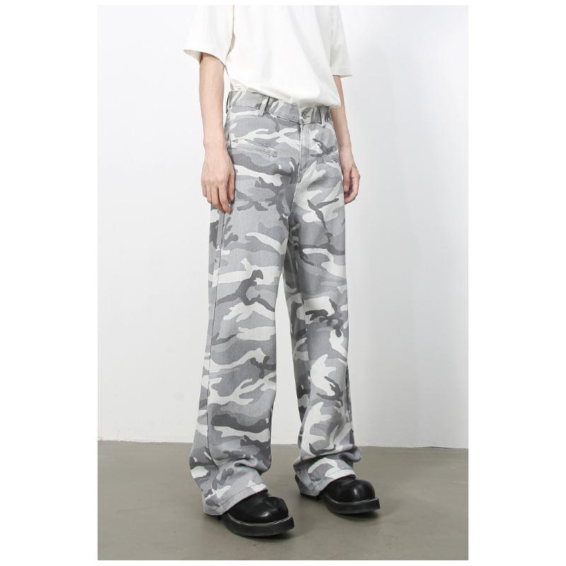 Pantaloni Lunghi Jeans Mimetici High Street da Uomo Larghi a Gamba Larga Senso del Design Pantaloni Casual Jeans Dritti e Ampi da Uomo alla Moda e Confortevoli