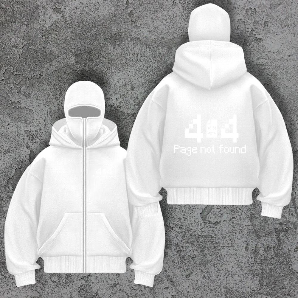 Oversized Street Style Hooded Sweatshirt, Face Mask, Ninja 404, High-end Hoodie Zipper Not Found