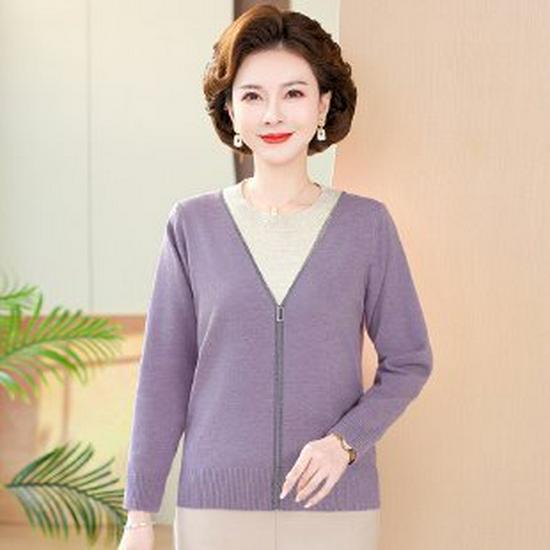 

New Chinese Style Long-Sleeve Knit Sweater for Mature Women 115
