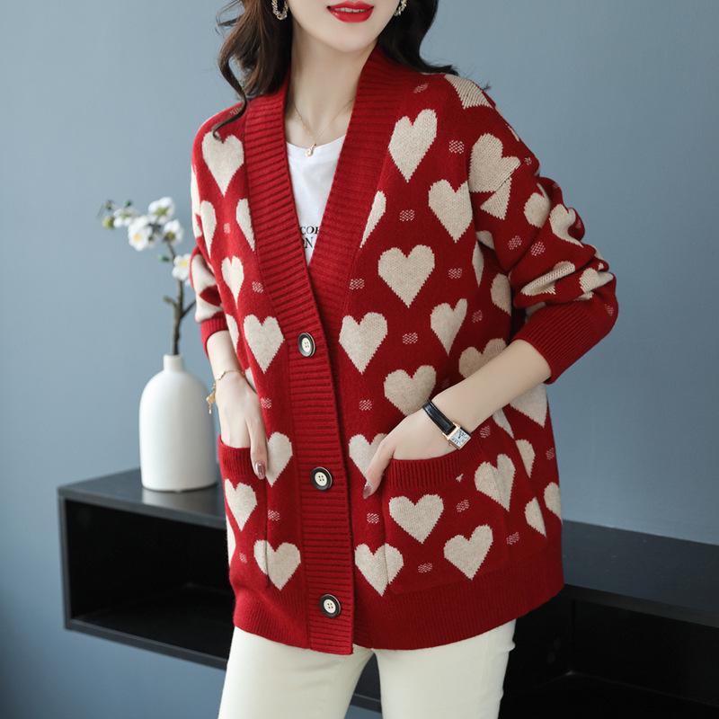 Mittellanger Love-Pullover für Damen, 2023, Herbst/Winter, neuer Strick-Cardigan