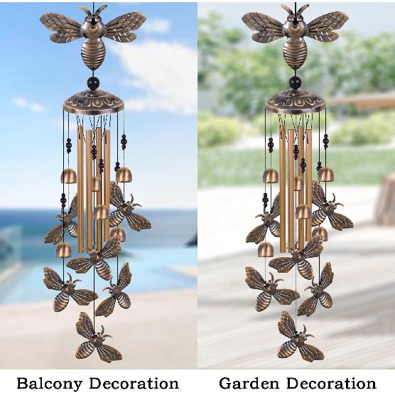 Bronze Bee Wind Chimes for Garden, Gifts for Mom, Home, Balconies, Rooms, Patio, Indoor, Outdoor Bee Decoration, Aluminum Bee Chimes, Bees Wind