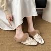Fashion Women Slippers Winter Warm Plush Lined Women Cotton Slippers Embroidery Flat Mules Shoes Comfortable Pointy Toe Slides Women