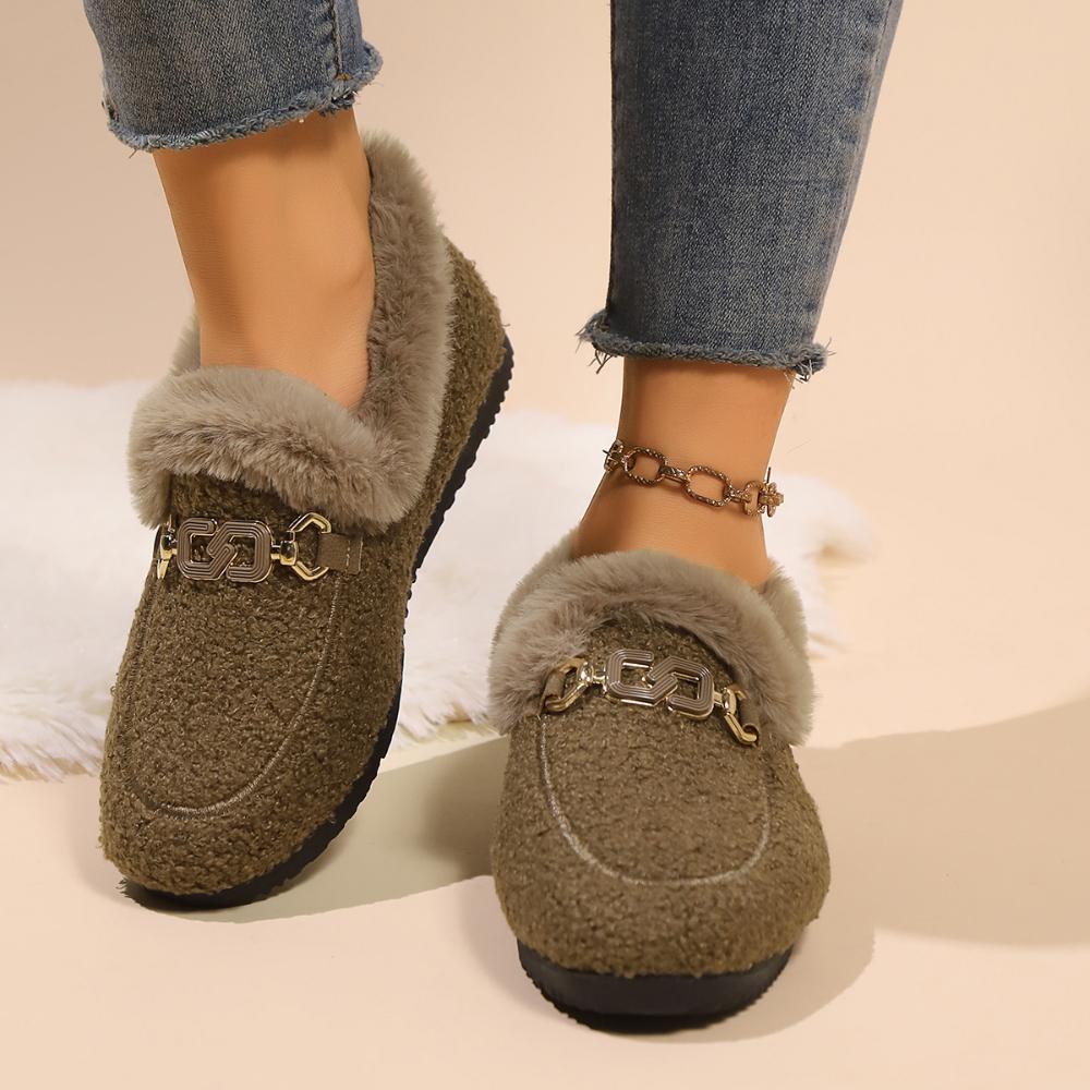 Fashion Luxury Sheep Fur Lined Loafers Women Lambswool Shoes Ladies Winter Slip on Furry Flats Cotton Wool Mocasine Femme Barefoot Boots