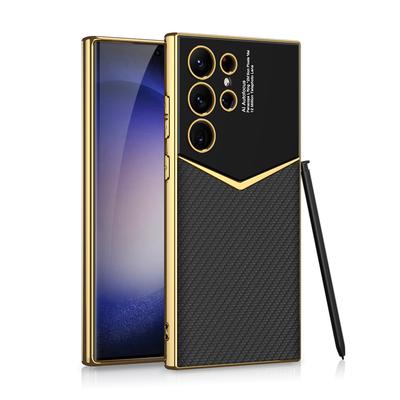 For Samsung Galaxy S23 S24 S25 Ultra Case  Leather Gold Electroplating Frame Cover Soft Edge S24Ultra Protection Cover