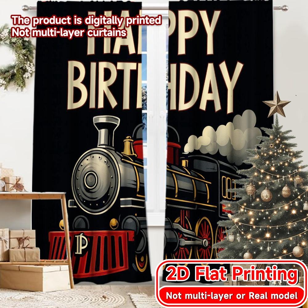 

2D Flat Printing 2pcs Birthday Express Modern Contemporary Curtains Versatile Durable Polyester Curtains All Seasons Suitable 100*130 Rod Pocket 1pcs