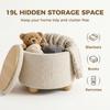 Storage Sitting Bench with Lid, Round Storage Ottoman with Rubberwood Legs, Beige