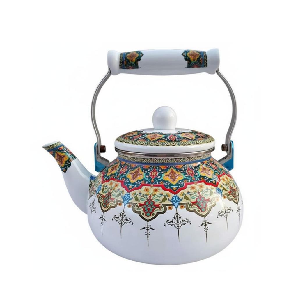 2.5 L Enamel Tea Kettle Easy To Clean 2.5L Water Boiling Pot Floral Stovetop Kettle No Whistling Bohemian Design Coffee Pot