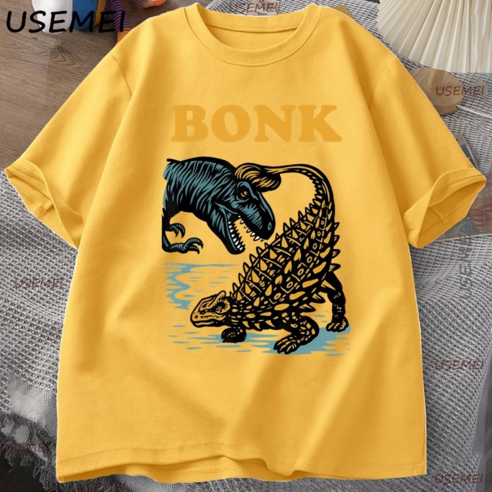 Funny Dinosaur Bonk Graphic T-shirt Casual Short-sleeved Round Neck T-shirt Street Wear Round Neck Retro T-shirt T-shirt