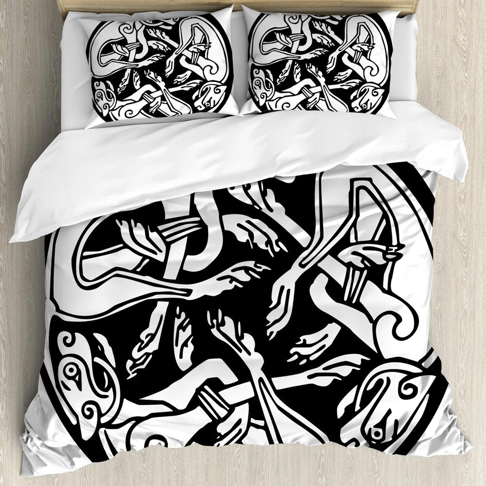 Viking Soft Duvet Cover Set, Scplusinavian Folklore Motifs Northern Germanic Culture Mjolnir,2/3pcs Beding Set King-Sized Dimensionsd Dimensions