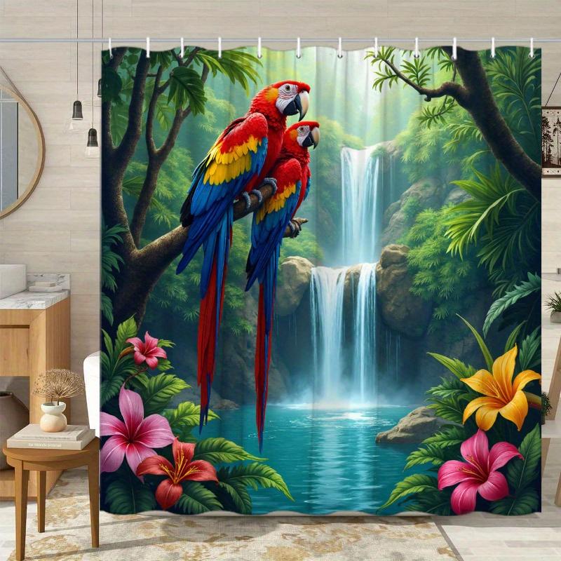 Rainforest Parrot Shower Curtain - Multi-Style Bath Decor, Perfect for Those Who Love Nature-Inspired and Practical Designs