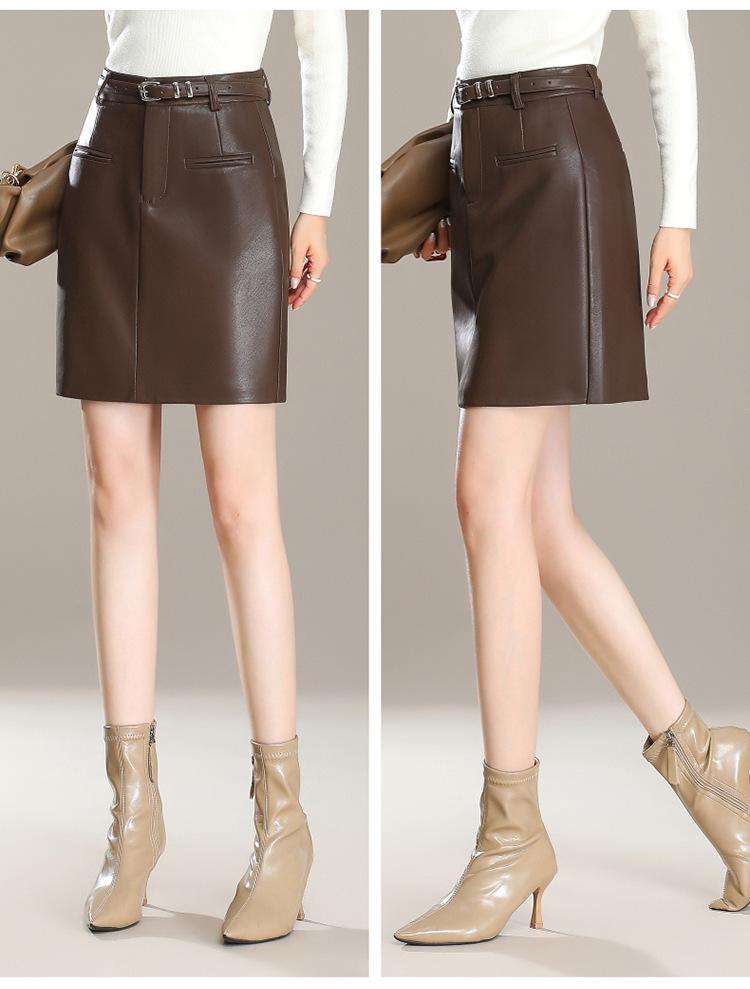 2025 Brand Korean Style A-Line Leather Skirt - Autumn/Winter Slimming, Comfortable, Hip-Hugging, Versatile, Fashionable.