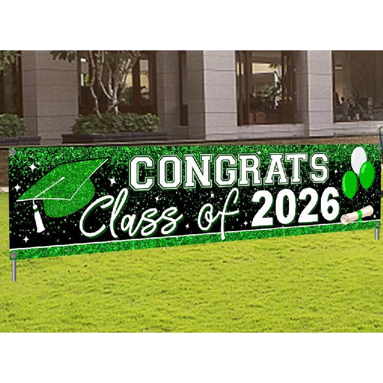 Large Congrats Grad Banner Gold Class of 2026 Banner Backdrop Graduation 2026 Yard Sign for Graduation Party Supplies Graduation Decorations 2026
