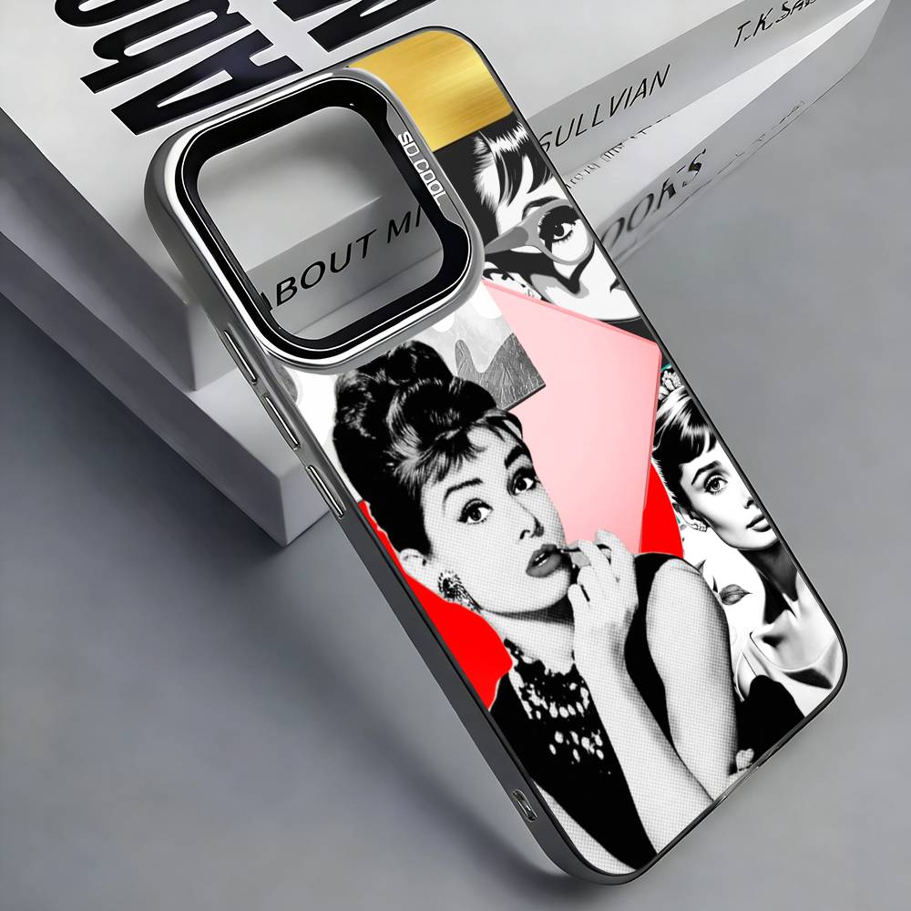 Actress A-Audrey Hepburn Colorful Silver Back Phone Case For IPhone 17 16 15 14 13 12 11 Plus Pro Max Plus