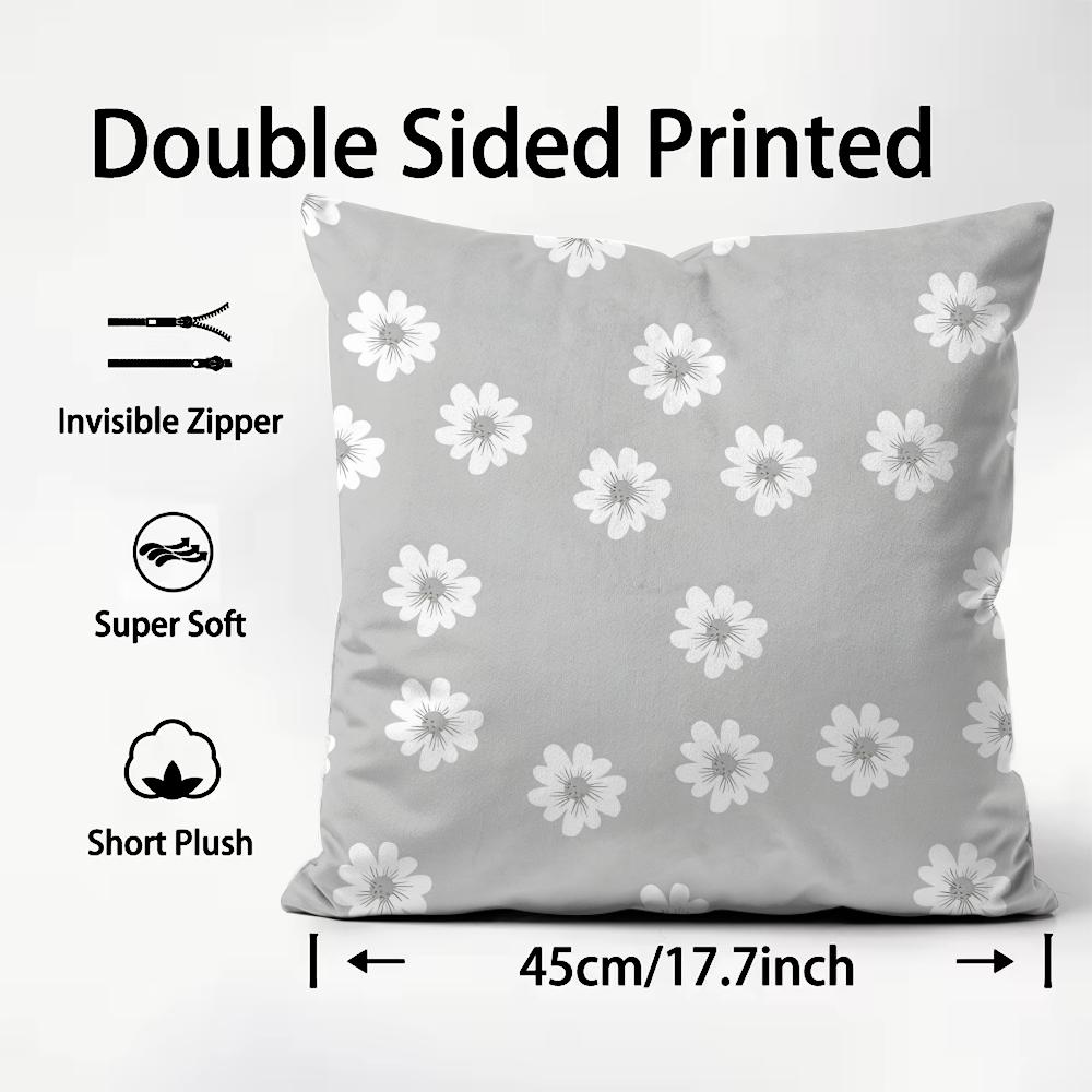 Gray Low White Flower Pattern Cushion Cover Plush Fabric Soft DoubleSided Printed Sofa Warm Winter Home Child Gift Pillow Case