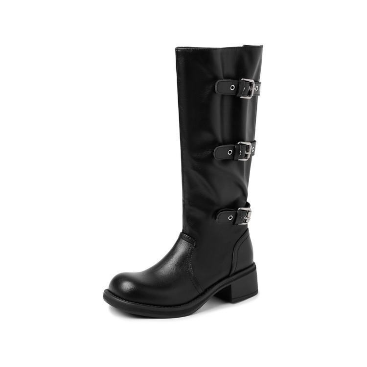 2025 autumn new round head but knee knight boots fashionable retro western boots high boots women