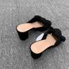 Summer New Flip-Flop Fashion Round Head Bow Denim Block Heel Open Toe Super Soft Non-Slip Women's Cool Drag