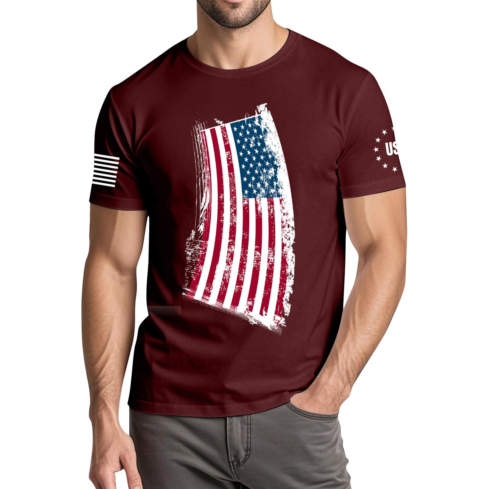 

Мужская модная повседневная футболка с круглым вырезом и коротким рукавом с принтом «День независимости» L винный