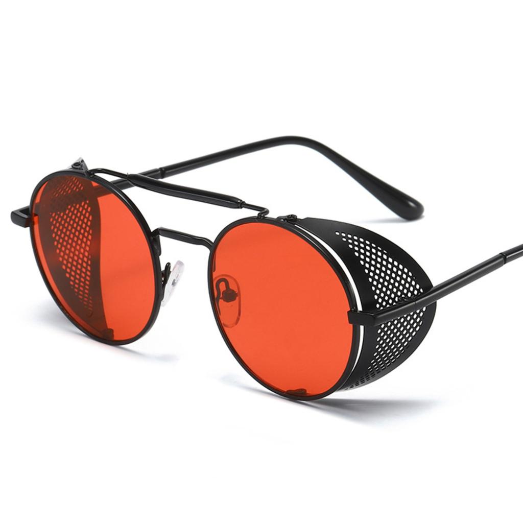 Men's Round Frame Sunglasses Metal Frame Side Shield Steampunk Style Retro Eyewear UV Protection Lightweight Design