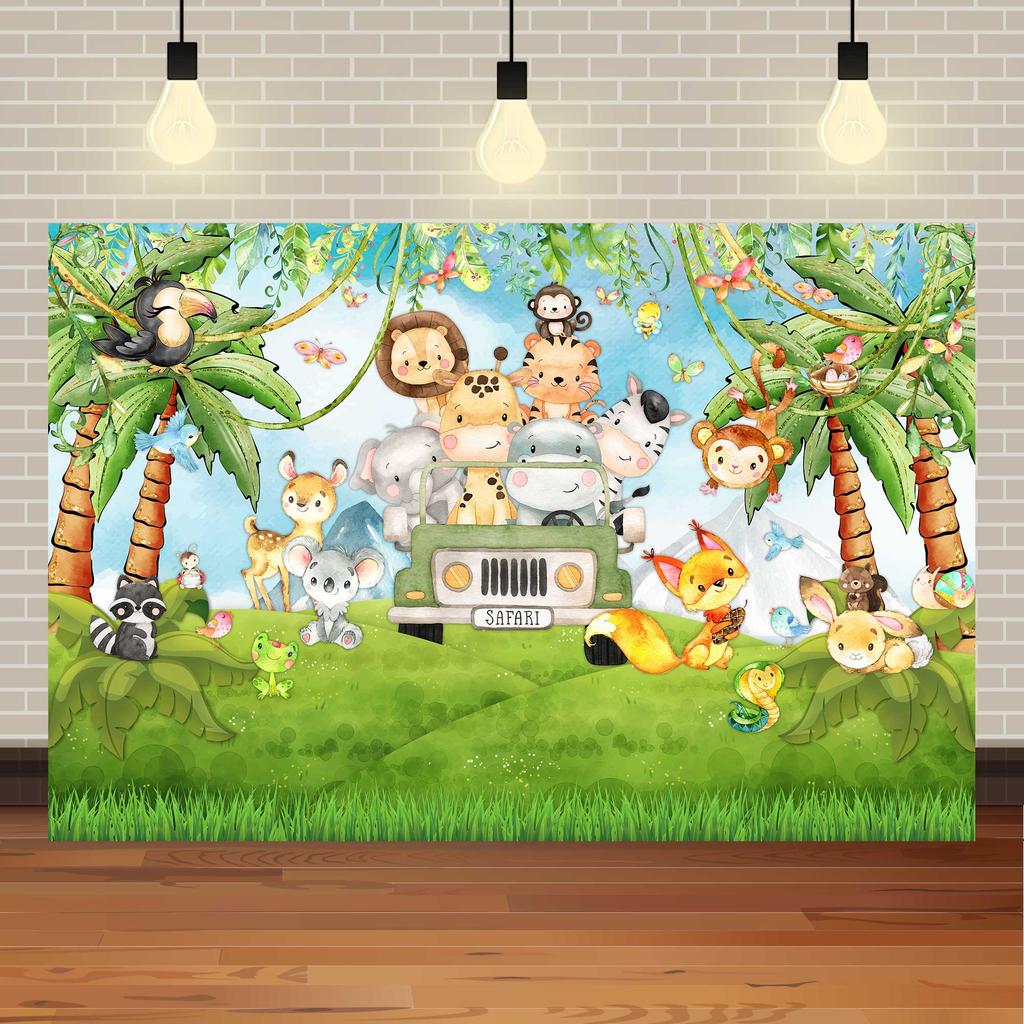 Safari Wild One Birthday Photography Backdrop Jungle Animals 1st Birthday Party Newborn Baby Room Wall Gifts Custom Background