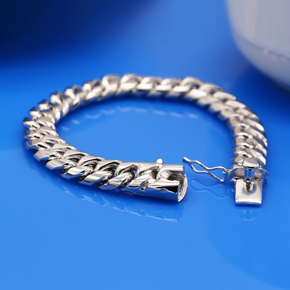 Men'S 10Mm Pure Handmade Bracelet White Copper Plated Thick Rhodium Gold Nickel-Free Boutique Jewelry