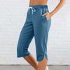 Damen Capri-Hose mit Tunnelzug und Taschen Locker geschnitten Knielang Cropped Jogginghose für Freizeit