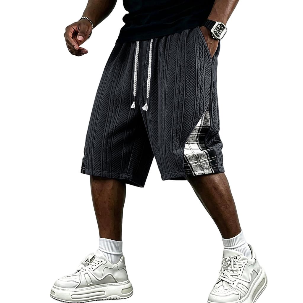 Pantaloncini Sportivi Casual da Uomo Estivi in Jacquard, Vestibilità Larga, con Elastico in Vita e Coulisse, per Attività all'Aperto e Uso Quotidiano