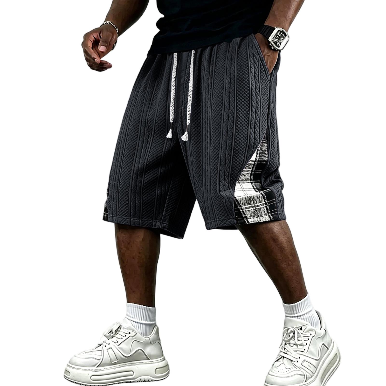 

Men s Summer Jacquard Loose Fit Casual Sports Shorts with Elastic Waistband and Drawstring for Outdoor Activities and Daily Wear XL чёрный