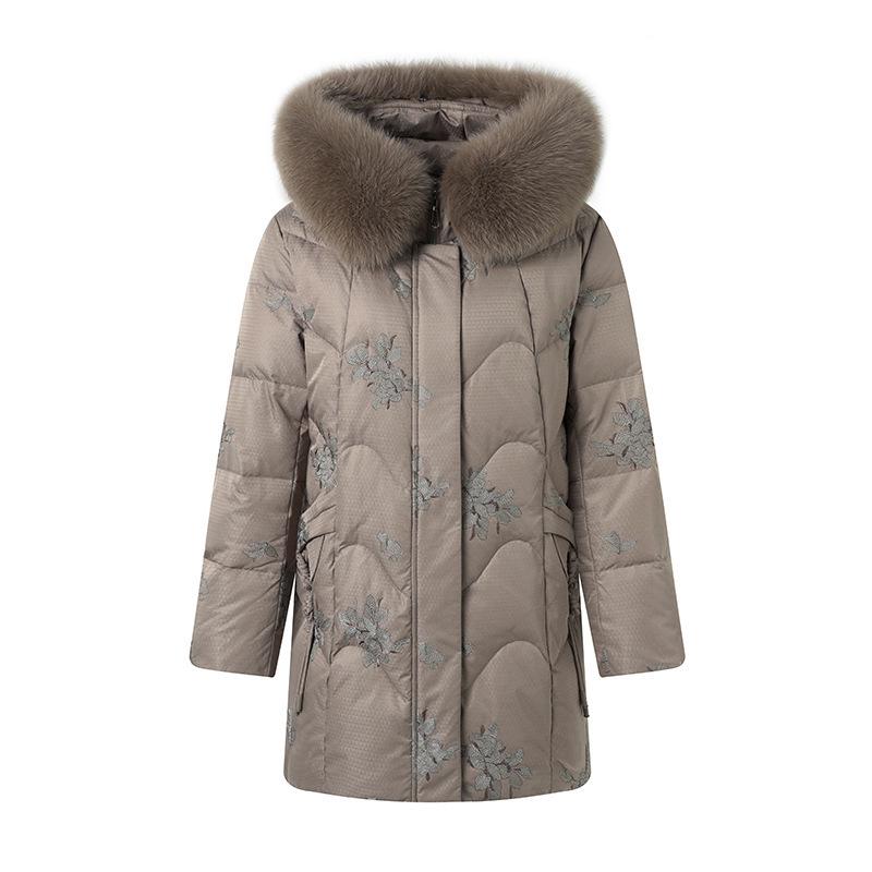 2025 Chinese Style Embroidered White Goose Down Jacket for Middle-Aged and Elderly Women - Thick Winter Coat