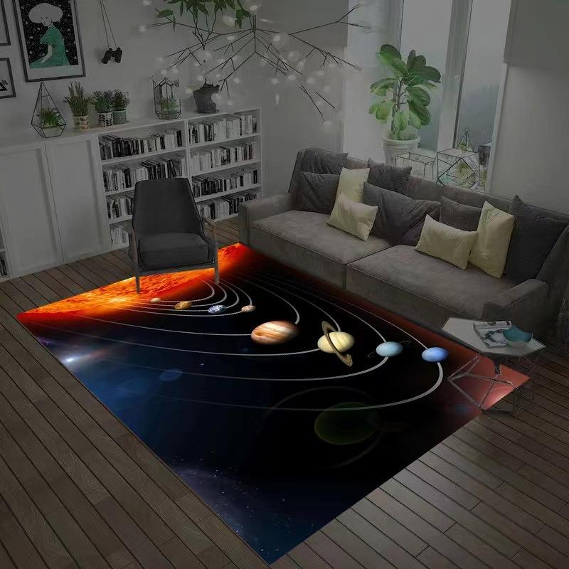 3D Planet Universe Large Area Soft Flannel Carpet Children's Room Play Floor Mat Home Living Room Bedroom Decorative Floor Mat