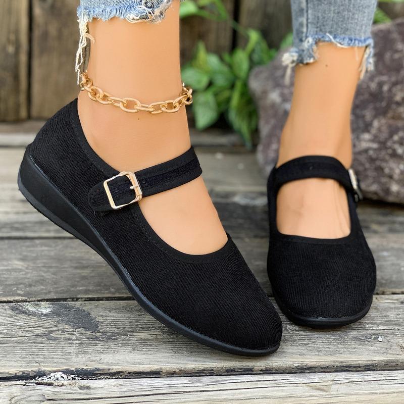 Large size hollow buckle low heel single shoes women's new cloth ballet shallow beanie shoes