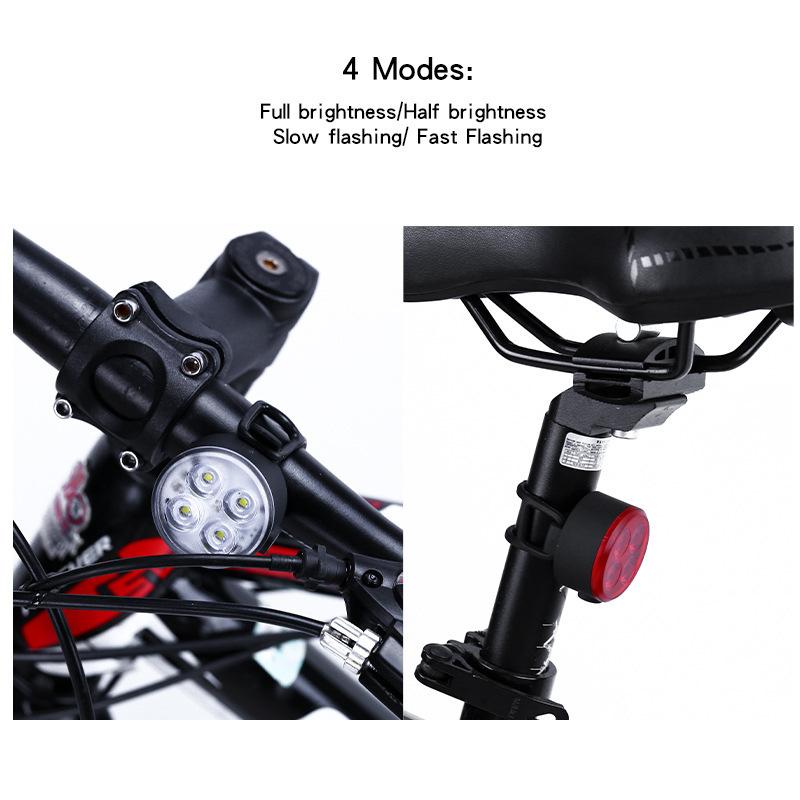 USB Rechargeable LED Mountain Bike Headlight Taillight Fog Light Set-Super Bright ABS IPx4 Waterproof 400LM 4 Modes Night Riding