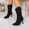 Big Size Pointed Toe High Heel Fashion Boots 2025 Winter New Pleated Mid-leg Boots for Women